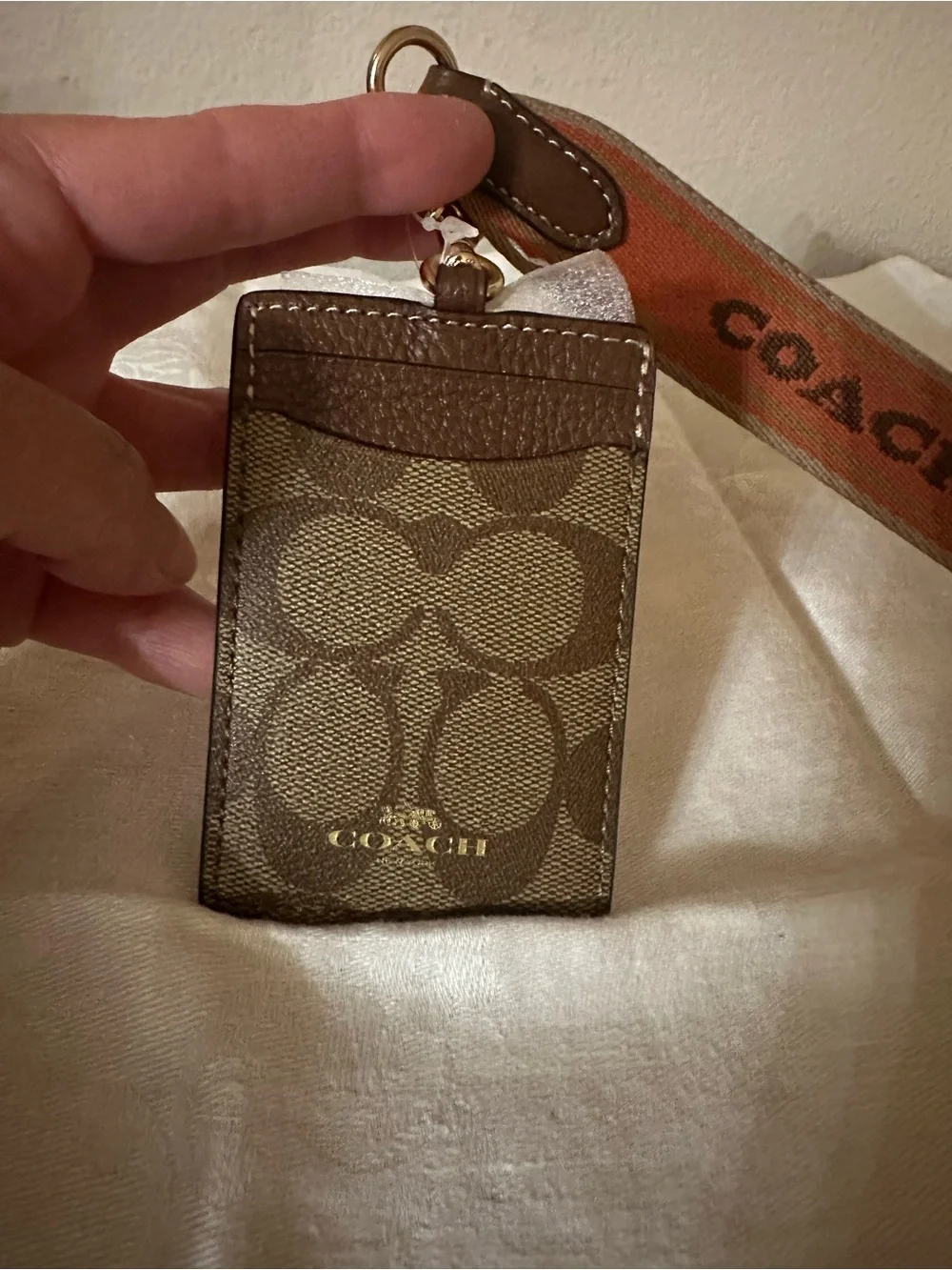 Coach Brown Signature Cardholder with Orange Logo Lanyard - Picture 5 of 8